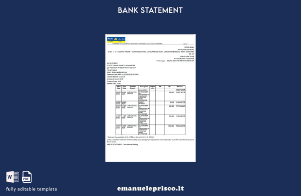 modello di versione word dell'estratto conto della Indian Bank Allahabad in stil